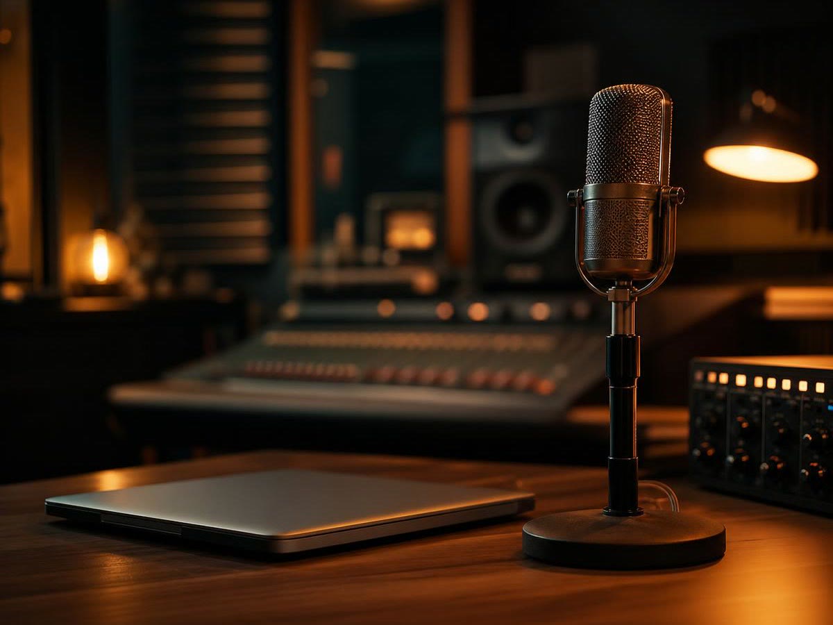 Kreativt arbete med musikprojekt i dämpad belysning